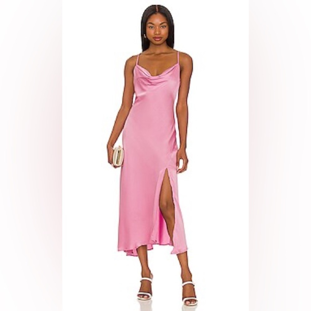 ASTR silky midi slit pink dress XS